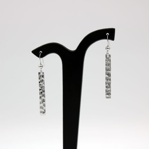 Silver rectangle earrings with hammered bar hook