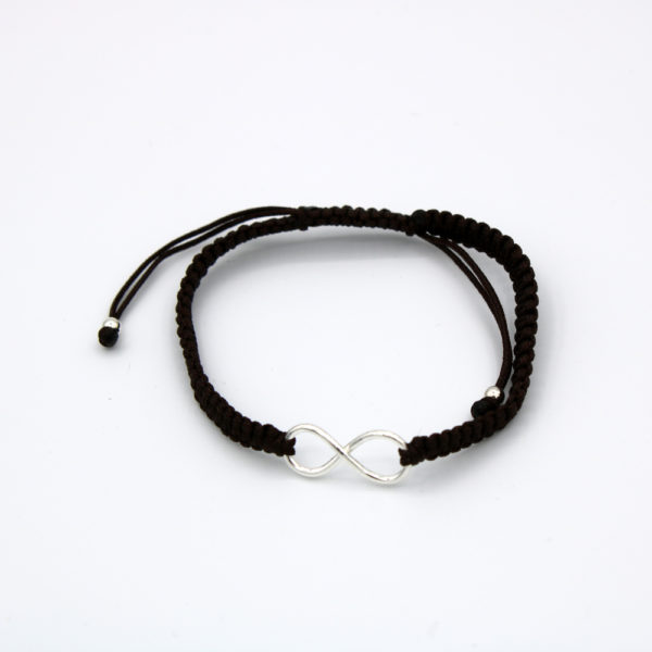 Infinity silver bracelet with adjustable cord