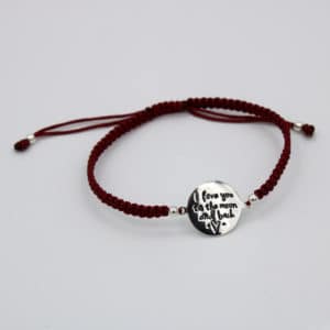 Bracelet en argent "Je t'aime fort comme le ciel" avec cordon ajustable