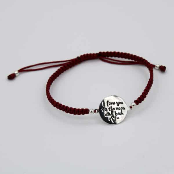 Bracelet en argent "Je t'aime fort comme le ciel" avec cordon ajustable